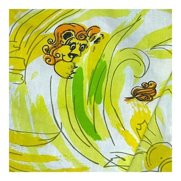 Vintage MCM Retro Twin Yellow Fitted Sheet Childrens Lion Great For Kids Room - Picture 1 of 3